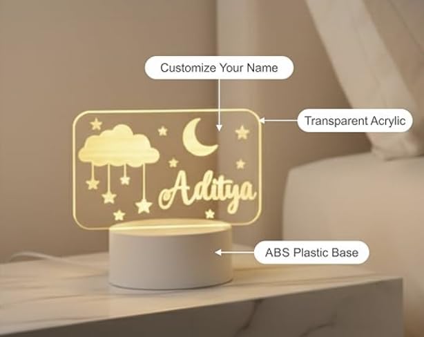 Darak Gifting Co. Personalised Name LED Cloud & Moon Acrylic Lamp