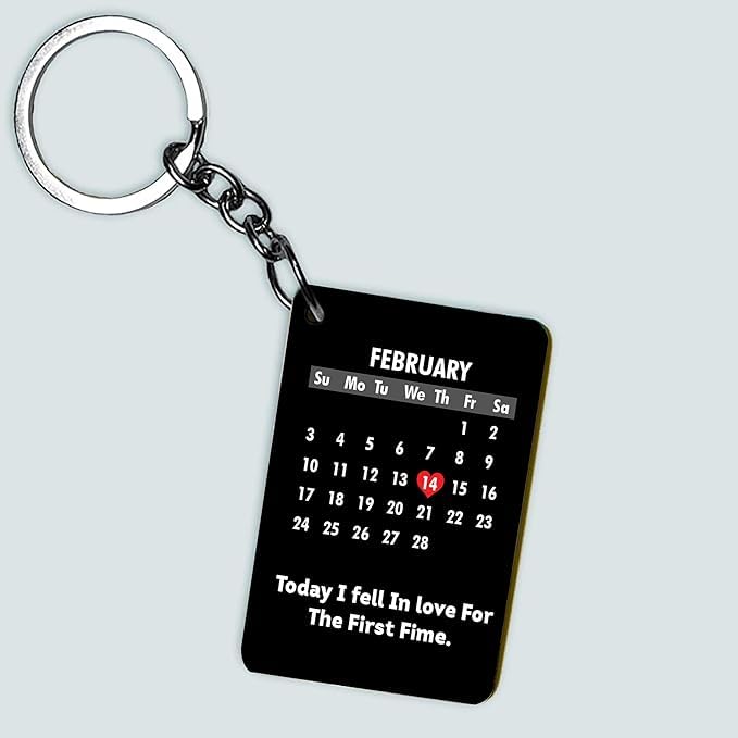 Darak Gifitng Co. MDF Wooden Personalized Calendar Keychain Customised Date Highlighted Love Keychain For Husband-Wife Girlfriend-Boyfriend Couples With Name/Photo (Rectangle),Multi-Coloured