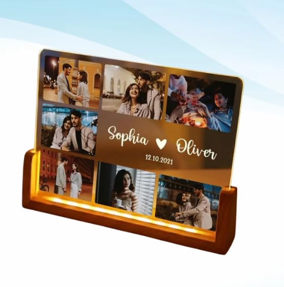 Darak Gifting Photo LED Light Frame with Wooden Stand for Couples