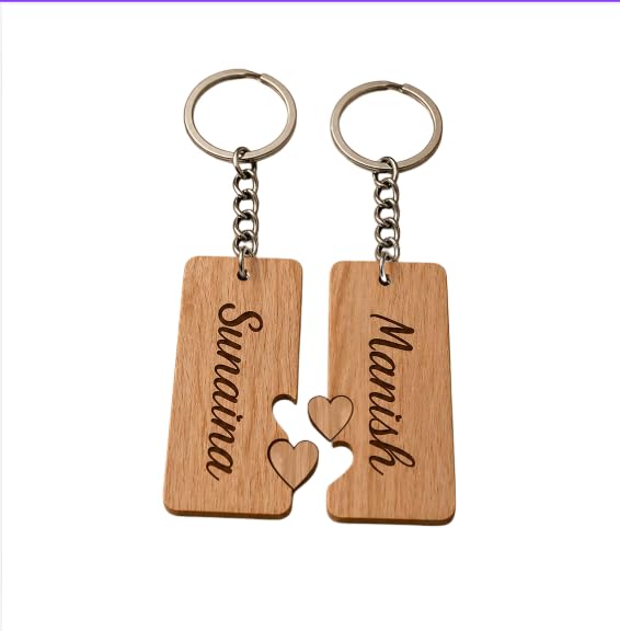 Darak Personalized Couple Wooden Keychain Custom Name Heart 2x2.5