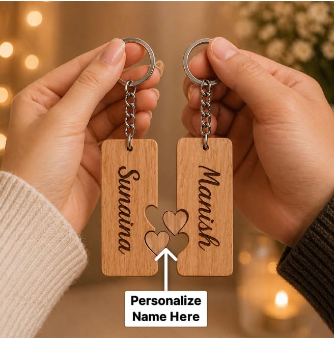 Darak Personalized Couple Wooden Keychain Custom Name Heart 2x2.5
