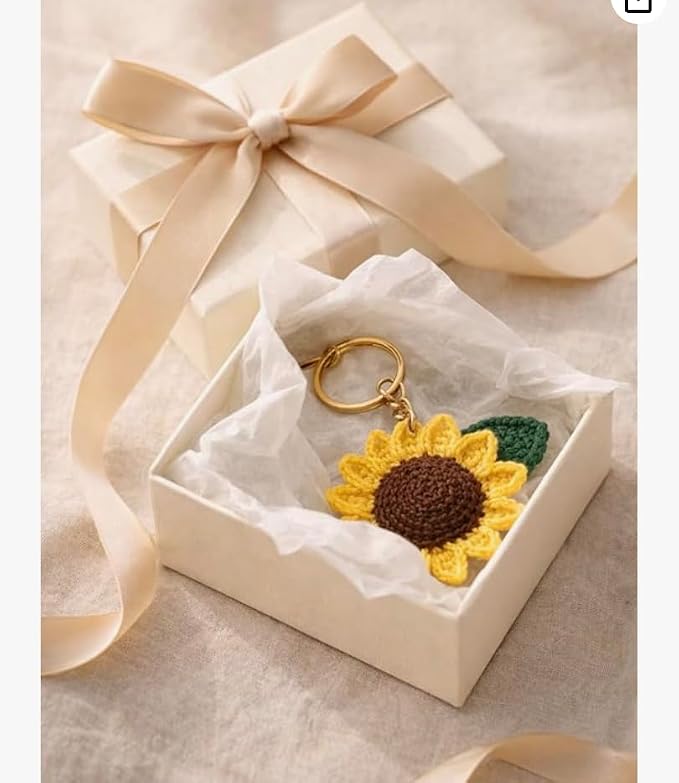 Darak Gifting Co. Handmade Crochet Sunflower Keychain for Women & Girls | Knitted Flower Key Ring | Cute Bag Charm for Backpack Purse Car Keys | Aesthetic Handmade Gift for Friend Sister Girlfriend