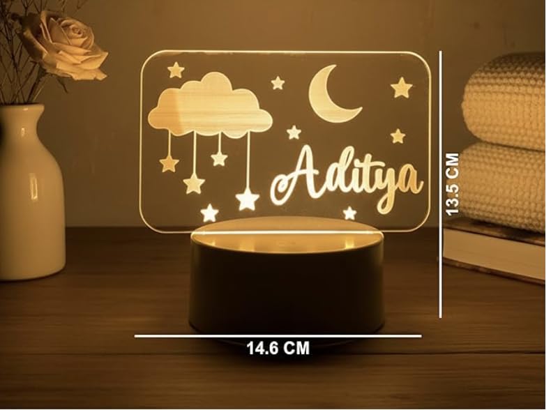 Darak Gifting Co. Personalised Name LED Cloud & Moon Acrylic Lamp