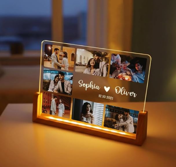 Darak Gifting Photo LED Light Frame with Wooden Stand for Couples