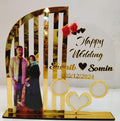 Darak Gifting Co. Personalized Anniversary Acrylic Photo Frame with Name, Date & Photos | Customized Couple Gift for Husband Wife | Wedding Anniversary Keepsake | Premium Golden Mirror Finish Decor