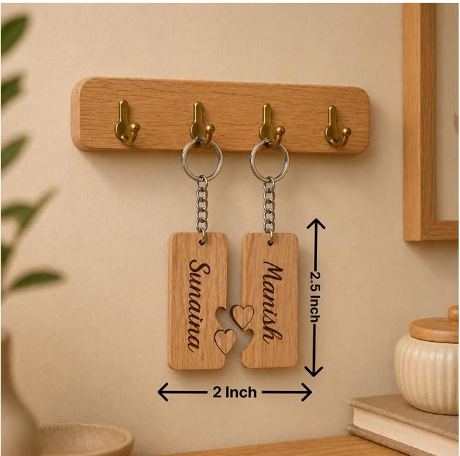 Darak Personalized Couple Wooden Keychain Custom Name Heart 2x2.5