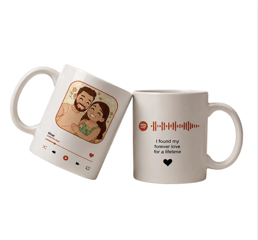 Darak Gifting Co. Personalized Spotify Photo Mug 325ml | Custom Song QR Code Coffee Mug with Photo & Message | Romantic Gift for Couples, Anniversary & Valentine's Day