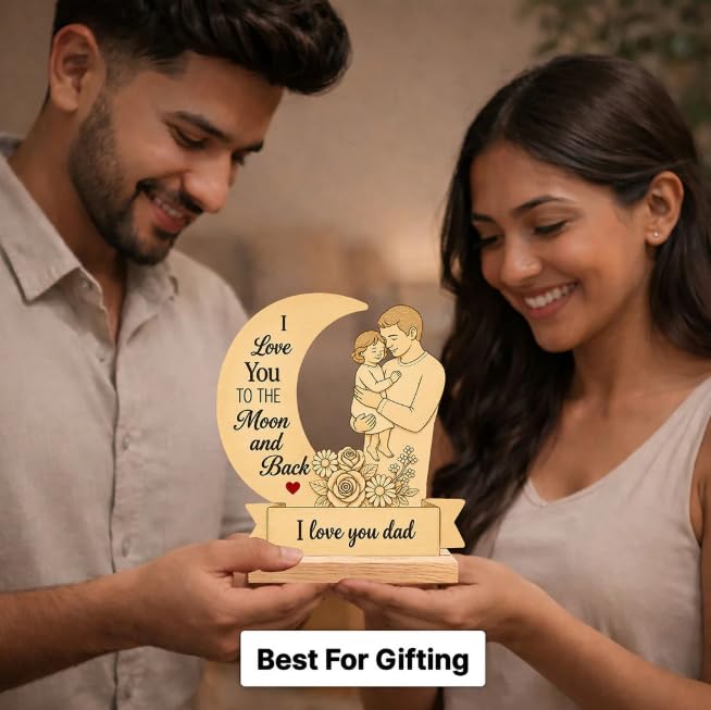 Darak Gifting Wooden Frame for Dad, I Love You Moon, 6x6 Inch