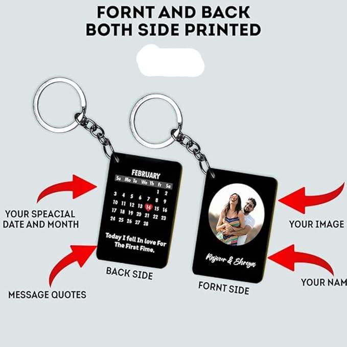 Darak Gifitng Co. MDF Wooden Personalized Calendar Keychain Customised Date Highlighted Love Keychain For Husband-Wife Girlfriend-Boyfriend Couples With Name/Photo (Rectangle),Multi-Coloured