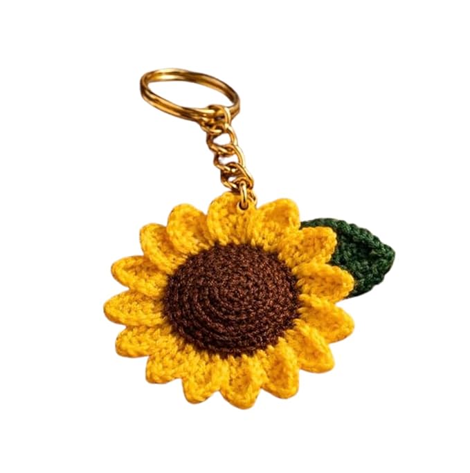 Darak Gifting Co. Handmade Crochet Sunflower Keychain for Women & Girls | Knitted Flower Key Ring | Cute Bag Charm for Backpack Purse Car Keys | Aesthetic Handmade Gift for Friend Sister Girlfriend