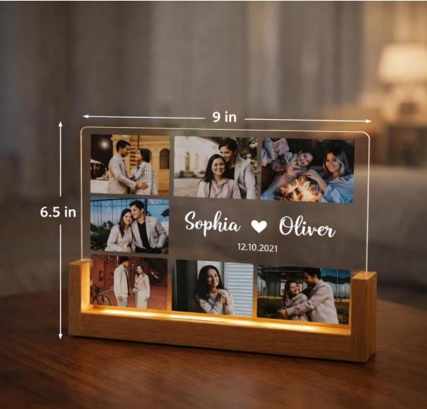 Darak Gifting Photo LED Light Frame with Wooden Stand for Couples