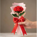 Handmade Crochet Red Rose Bouquet, Artificial Forever Flowers, Acrylic Yarn, 25cm, Gift for Anniversary Birthday Valentine's Day
