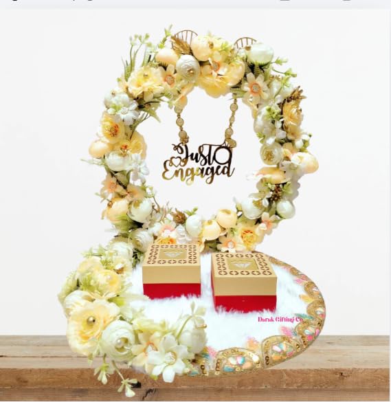 Darak Gifting Co. Just Engaged Floral Ring Tray Set for Couple