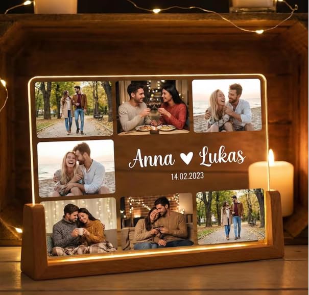 Darak Gifting Photo LED Light Frame with Wooden Stand for Couples