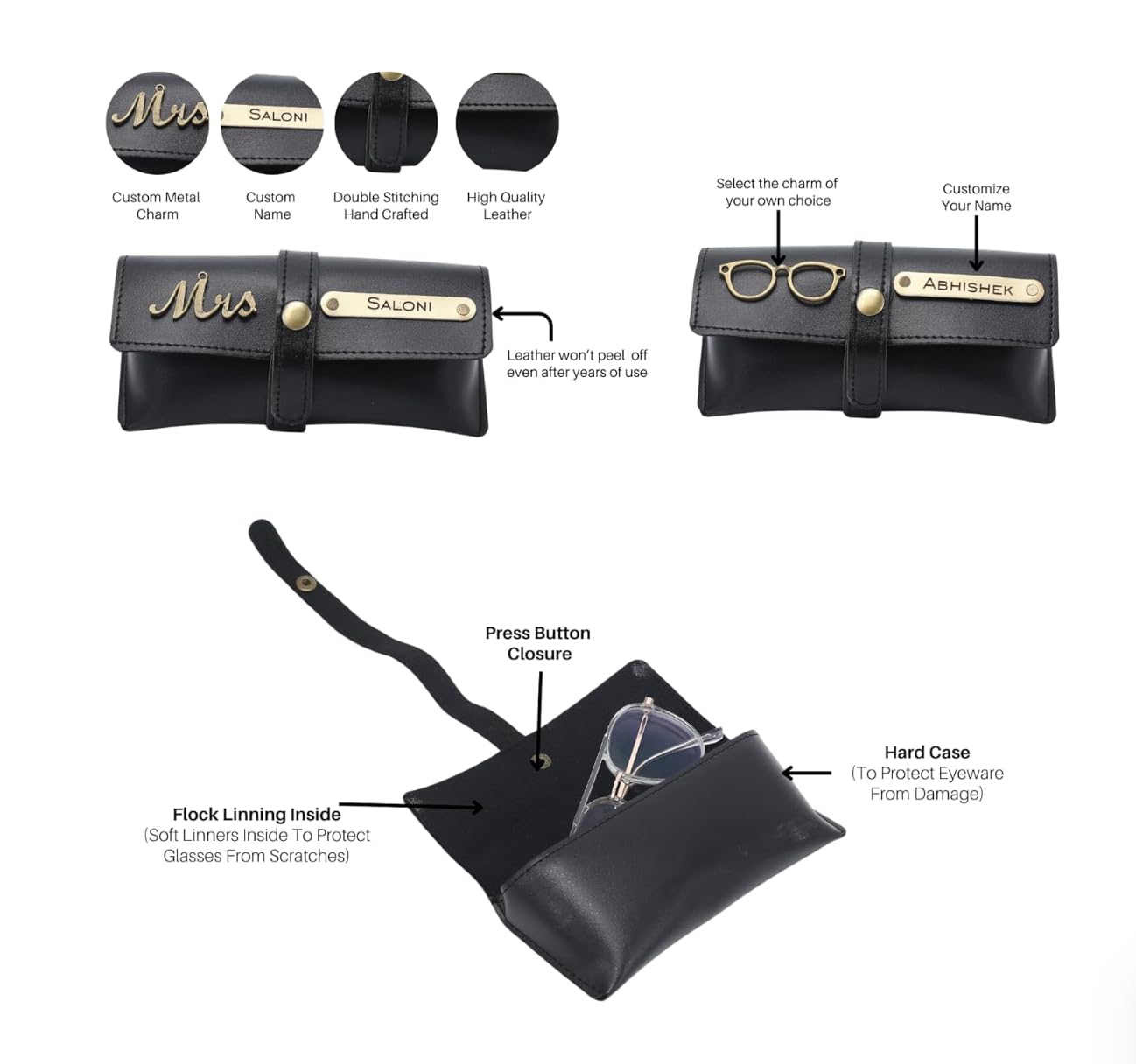 Darak Gifting Co. Personalised Name Men's Giftset, Black Vegan Leather