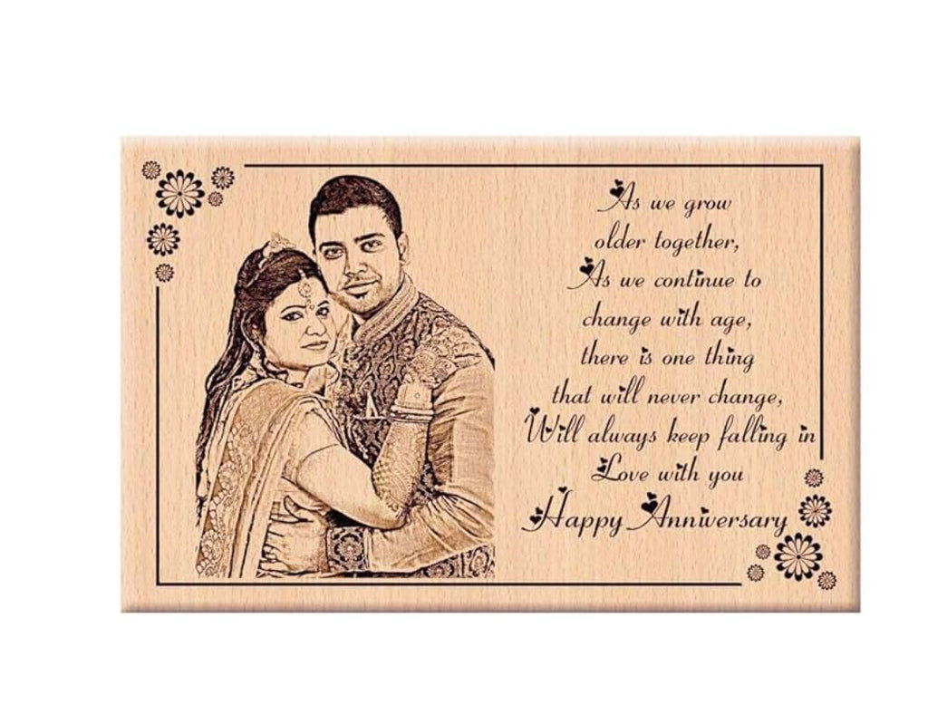 Darak Gifting Co. Personalised Wooden Engraved Couple Photo Plaque 6x4 Inch
