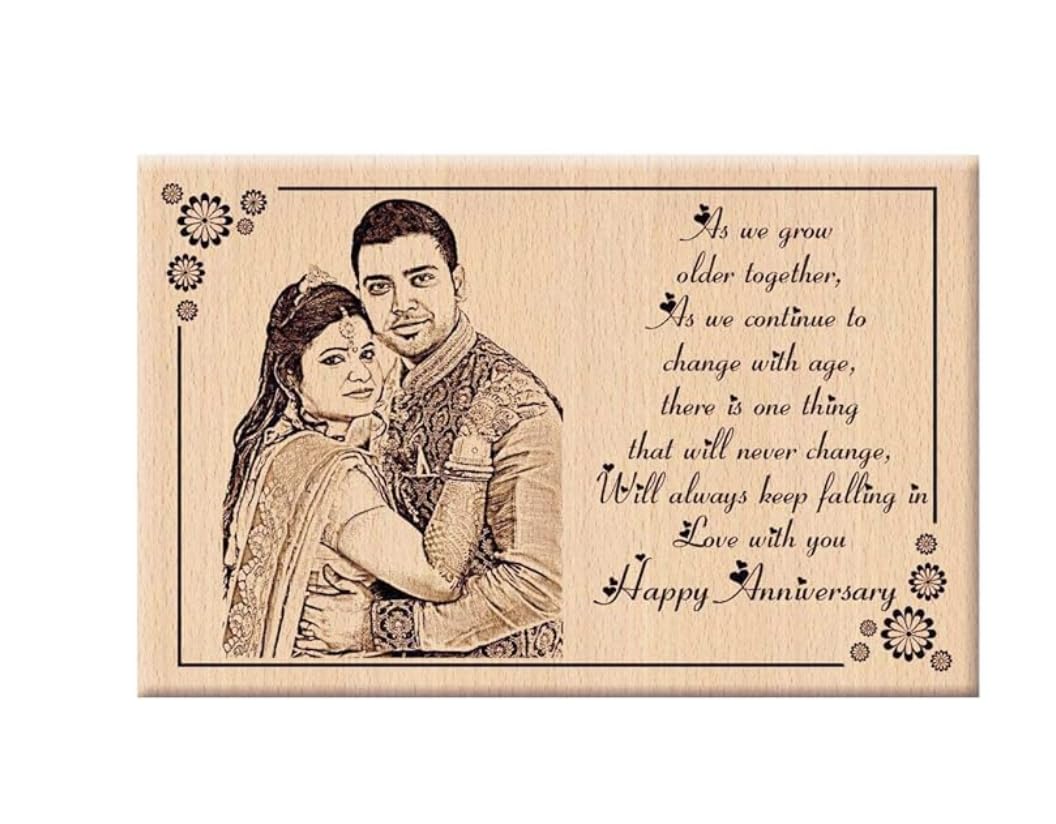 Darak Gifting Co. Personalised Wooden Engraved Couple Photo Plaque 6x4 Inch