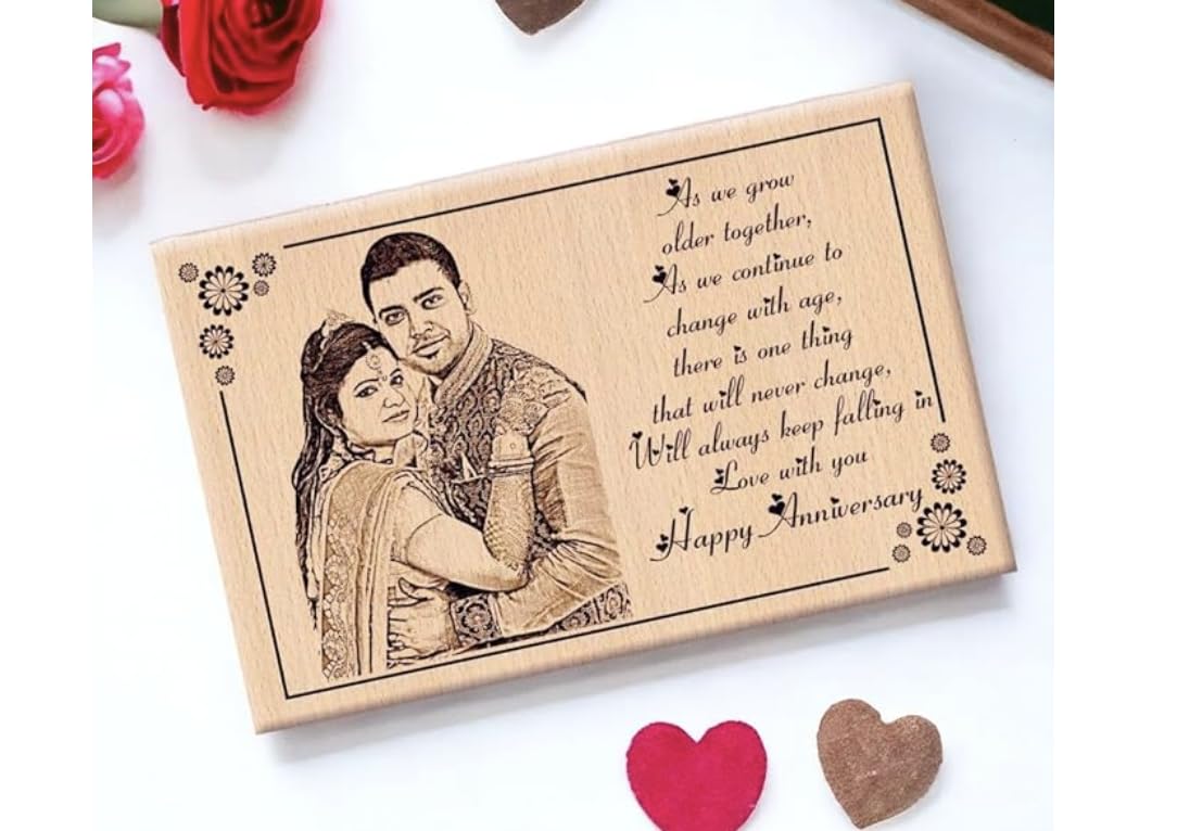 Darak Gifting Co. Personalised Wooden Engraved Couple Photo Plaque 6x4 Inch