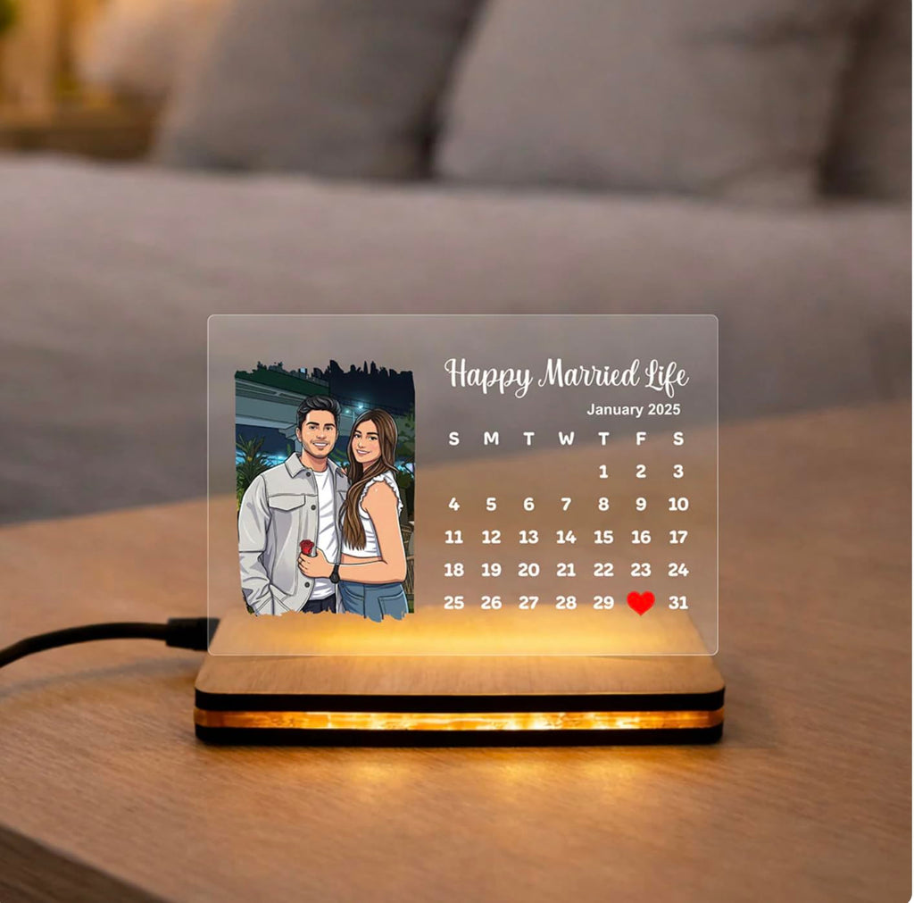 Darak Gifting Co. Personalised LED Acrylic Calendar Photo Frame 7x5 Inch
