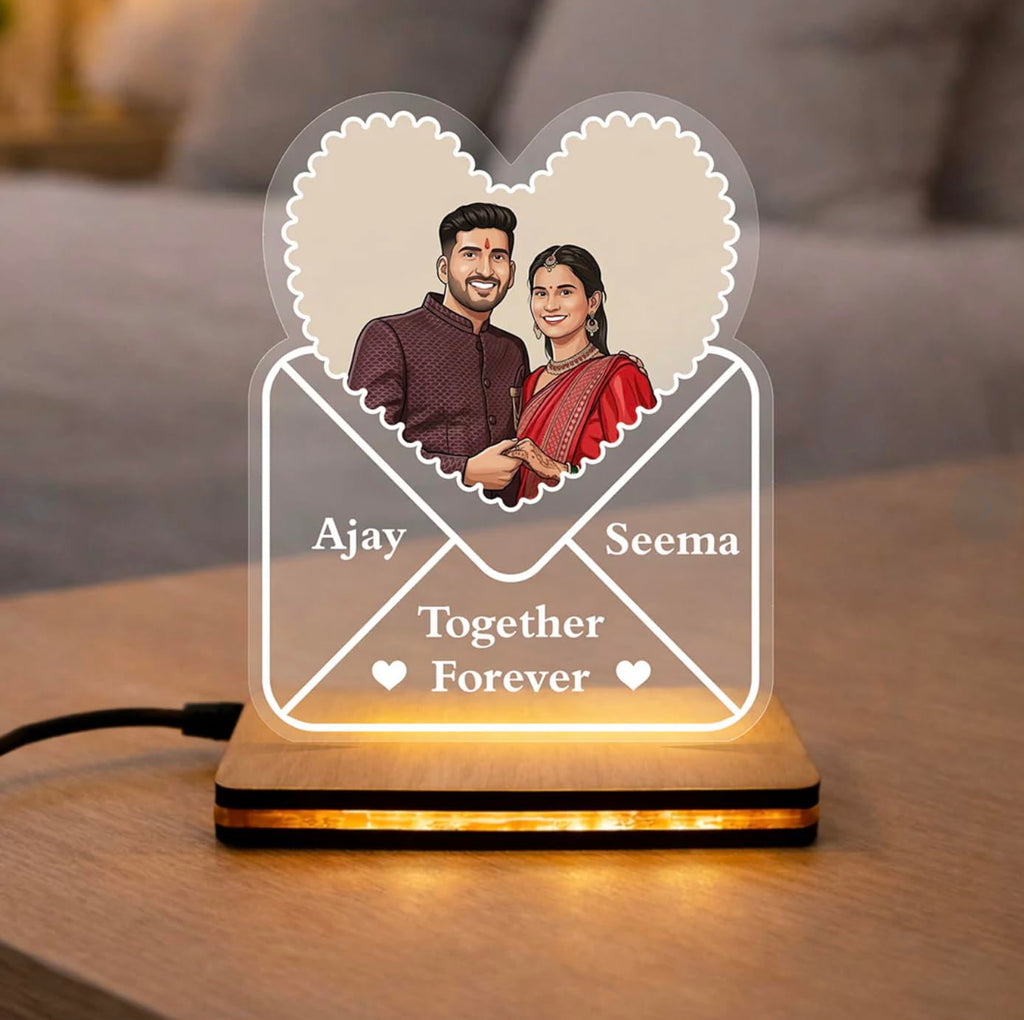 Darak Gifting Co. Personalised LED Acrylic Couple Heart Lamp 5x7 in