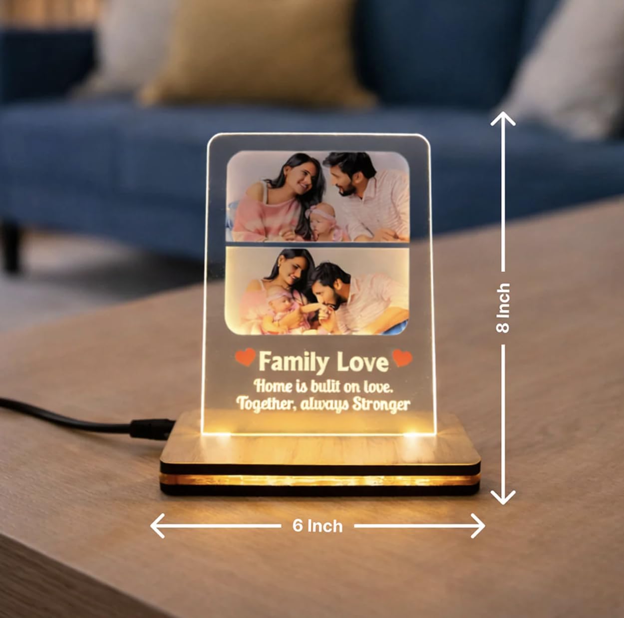 Darak Gifting Co. Personalised Family Love LED Acrylic Lamp 8x6 Inch