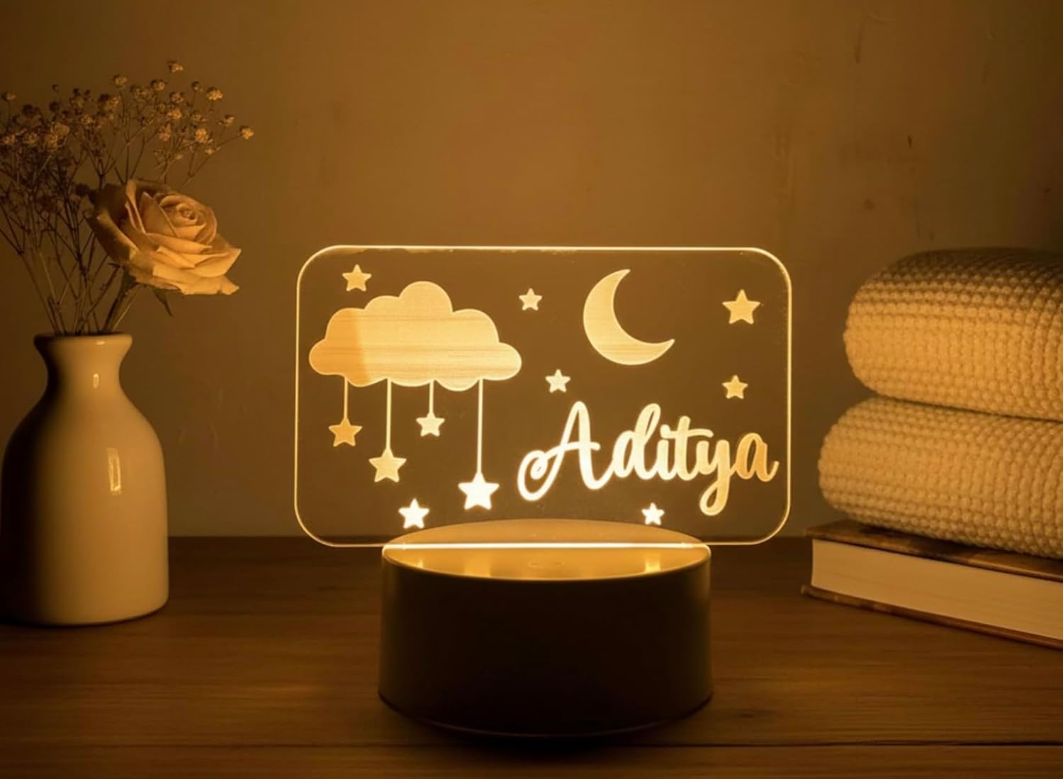 Darak Gifting Co. Personalised Name LED Cloud & Moon Acrylic Lamp