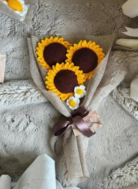 Darak Crochet Sunflower Bouquet Yellow Artificial Flower 32 cm