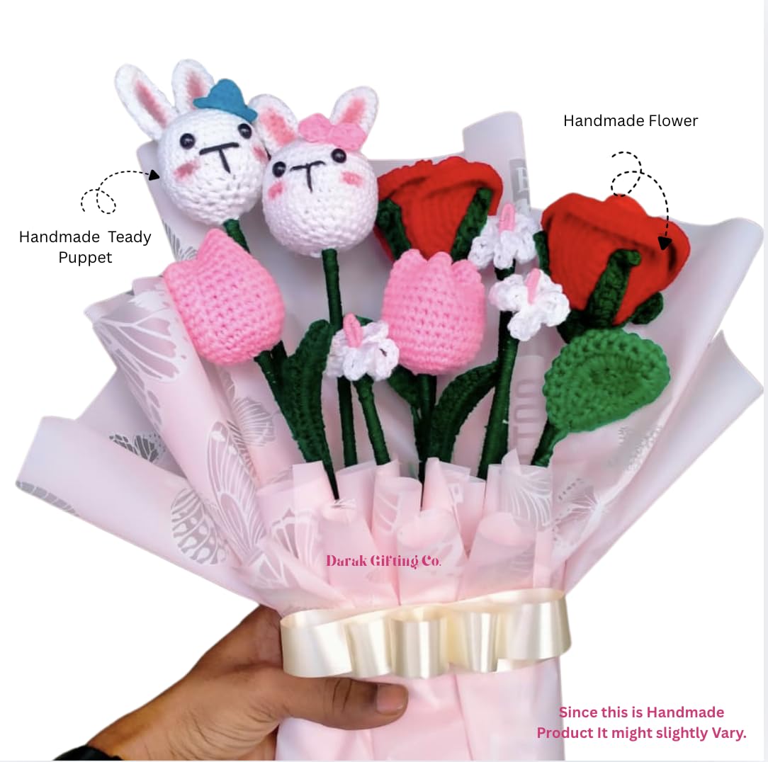 Darak Gifting Co. Handmade Crochet Bunny Couple Bouquet