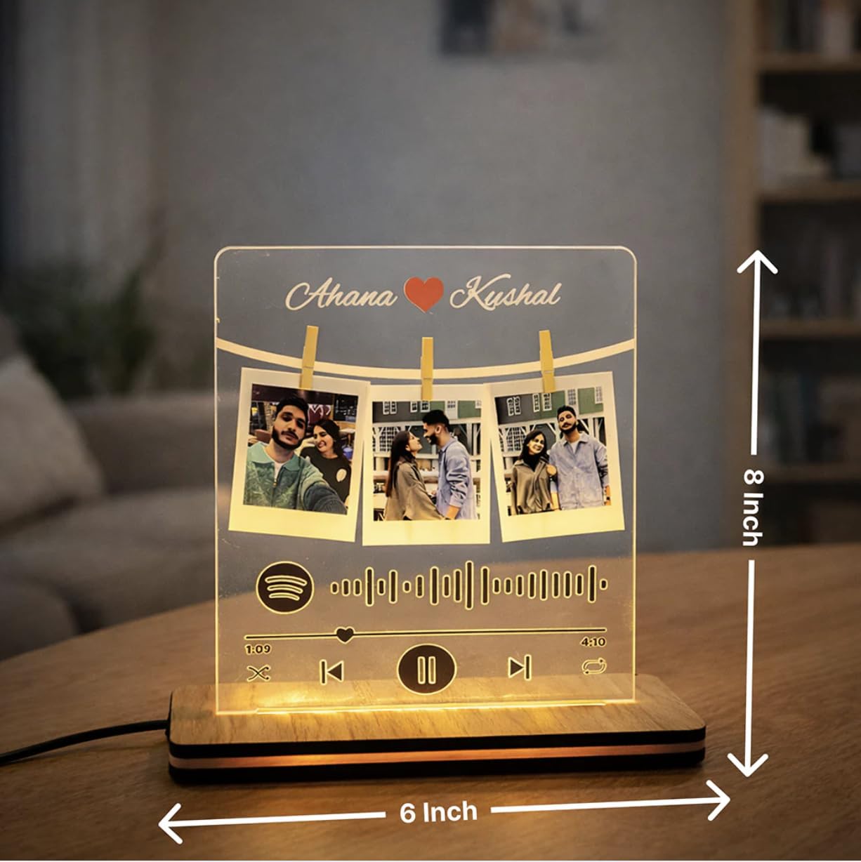 Darak Gifting Co. Personalised Spotify Acrylic LED Lamp 8x6 Inch