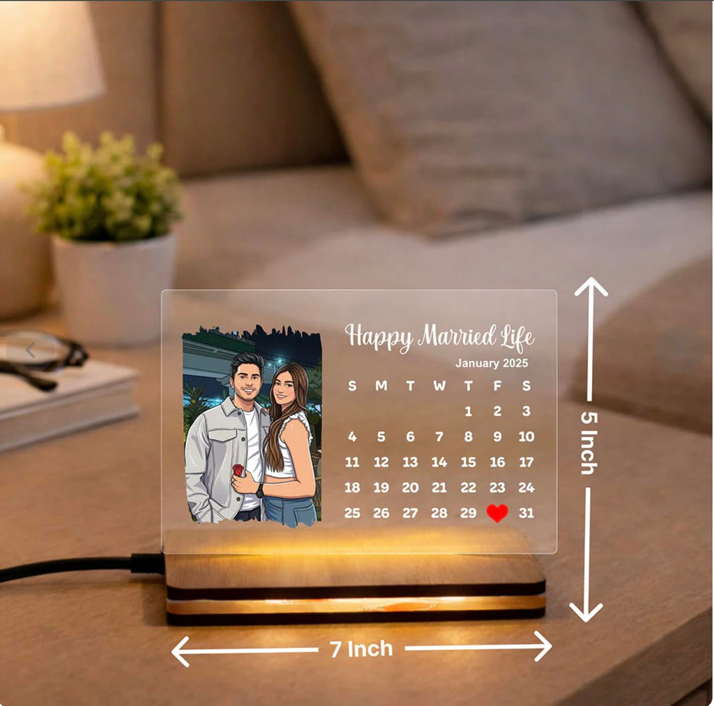 Darak Gifting Co. Personalised LED Acrylic Calendar Photo Frame 7x5 Inch