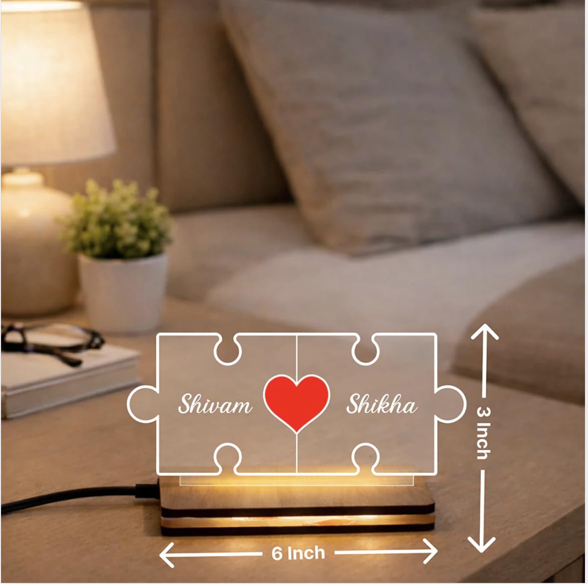 Darak Gifting Co. Personalised Puzzle Acrylic LED Lamp 6x3 Inch
