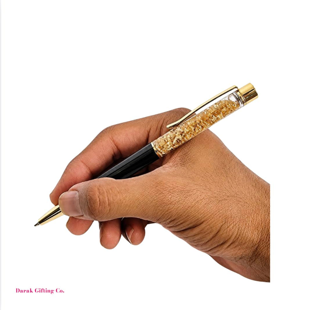 Darak Gifting Co. Personalised Pen and Keychain Set, Black and Gold