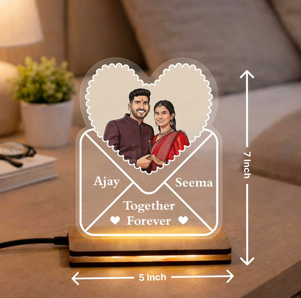 Darak Gifting Co. Personalised LED Acrylic Couple Heart Lamp 5x7 in