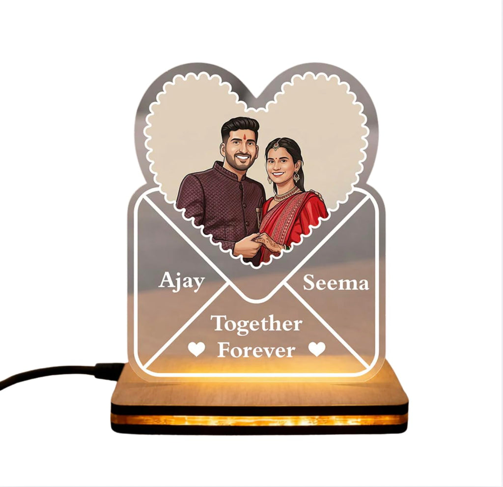 Darak Gifting Co. Personalised LED Acrylic Couple Heart Lamp 5x7 in
