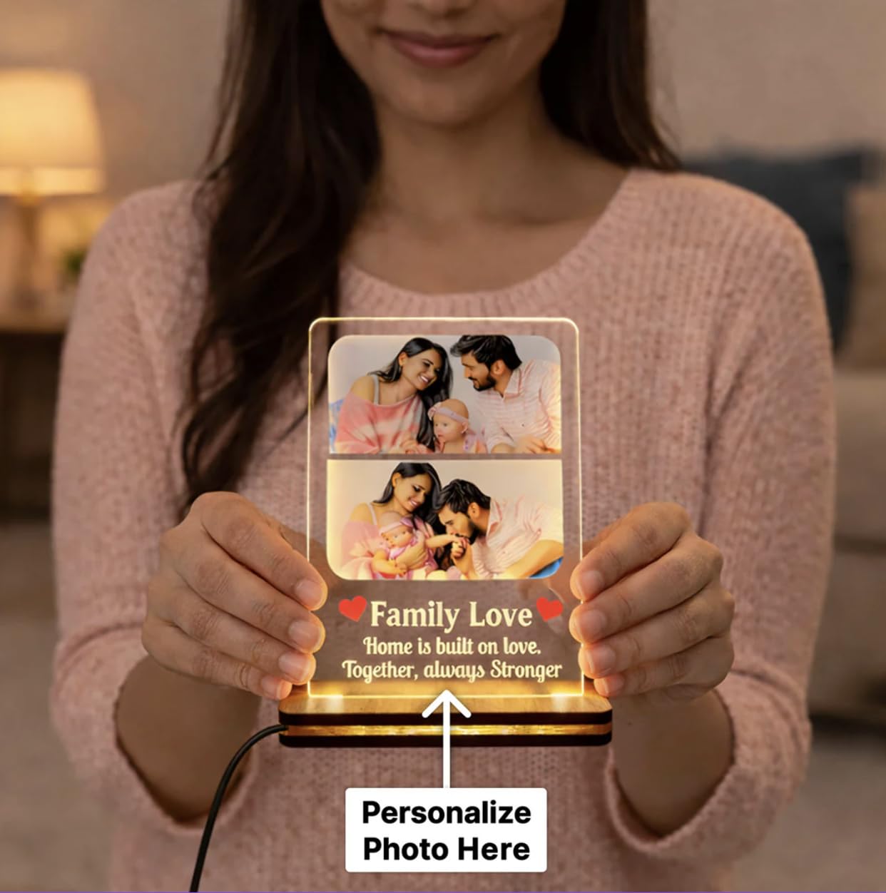 Darak Gifting Co. Personalised Family Love LED Acrylic Lamp 8x6 Inch