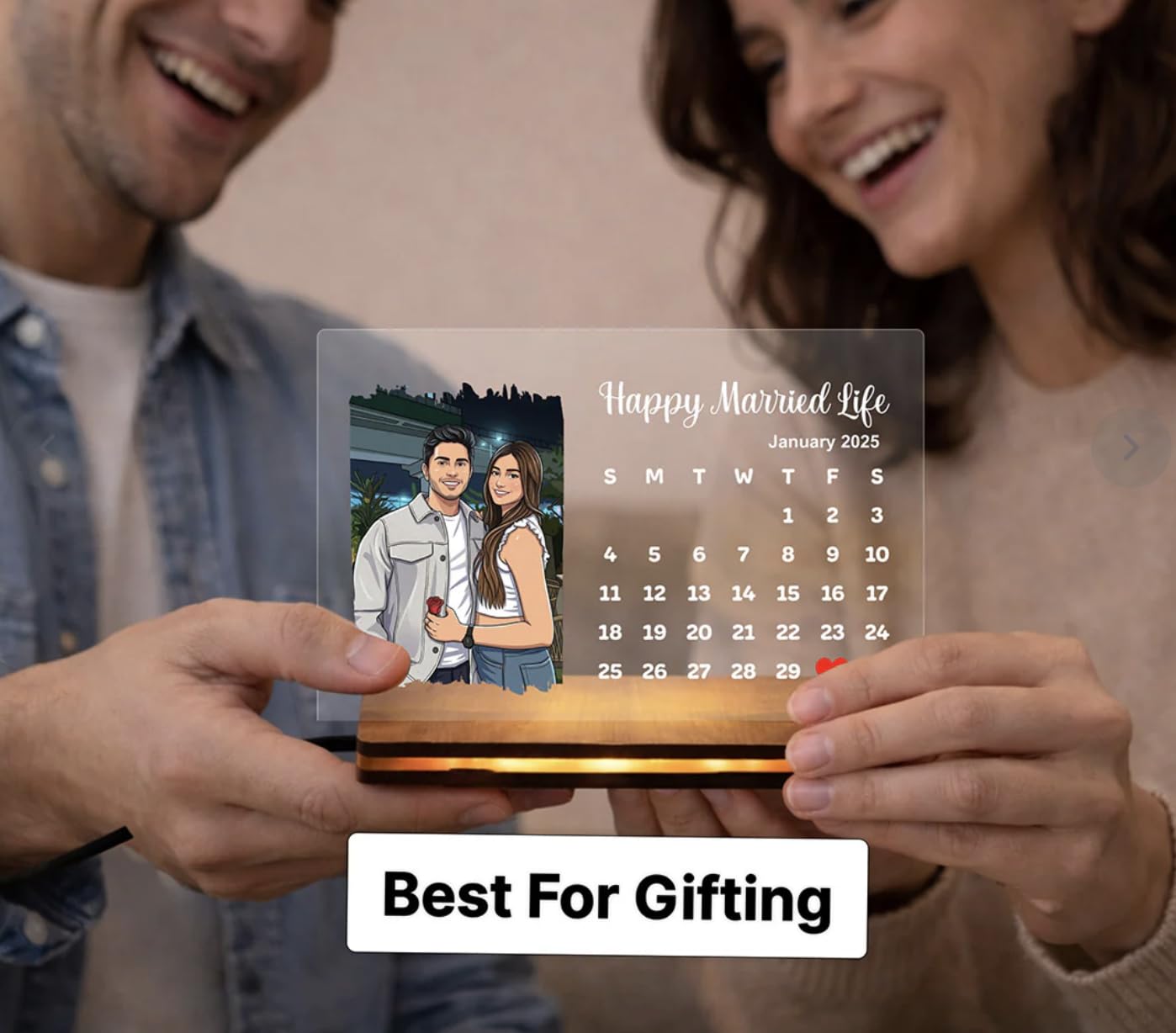 Darak Gifting Co. Personalised LED Acrylic Calendar Photo Frame 7x5 Inch