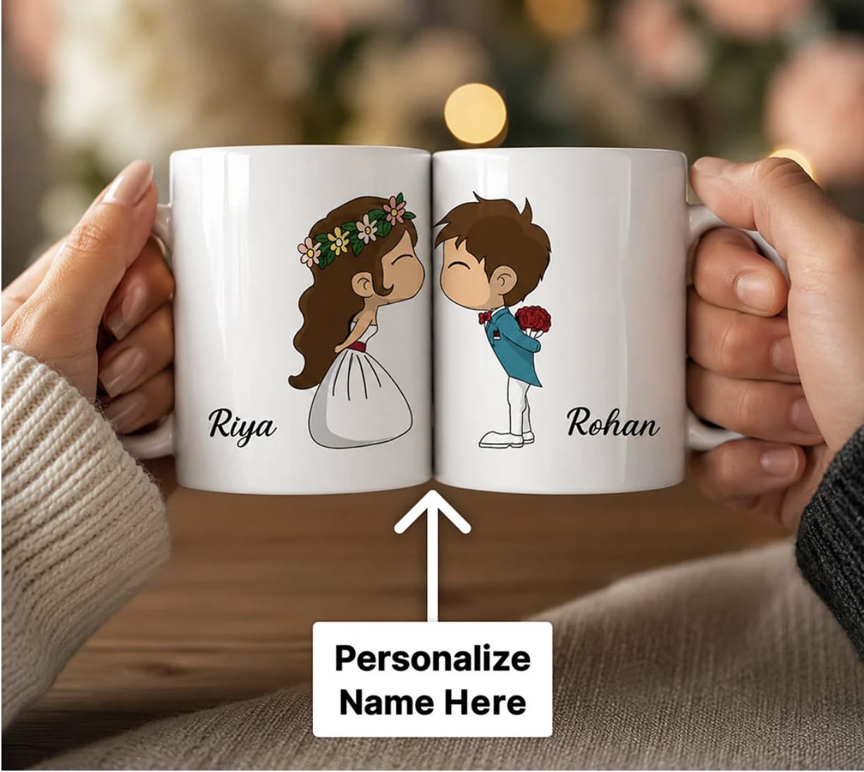 Darak Gifting Co. Personalised Couple Mug Set of 2, 350ml