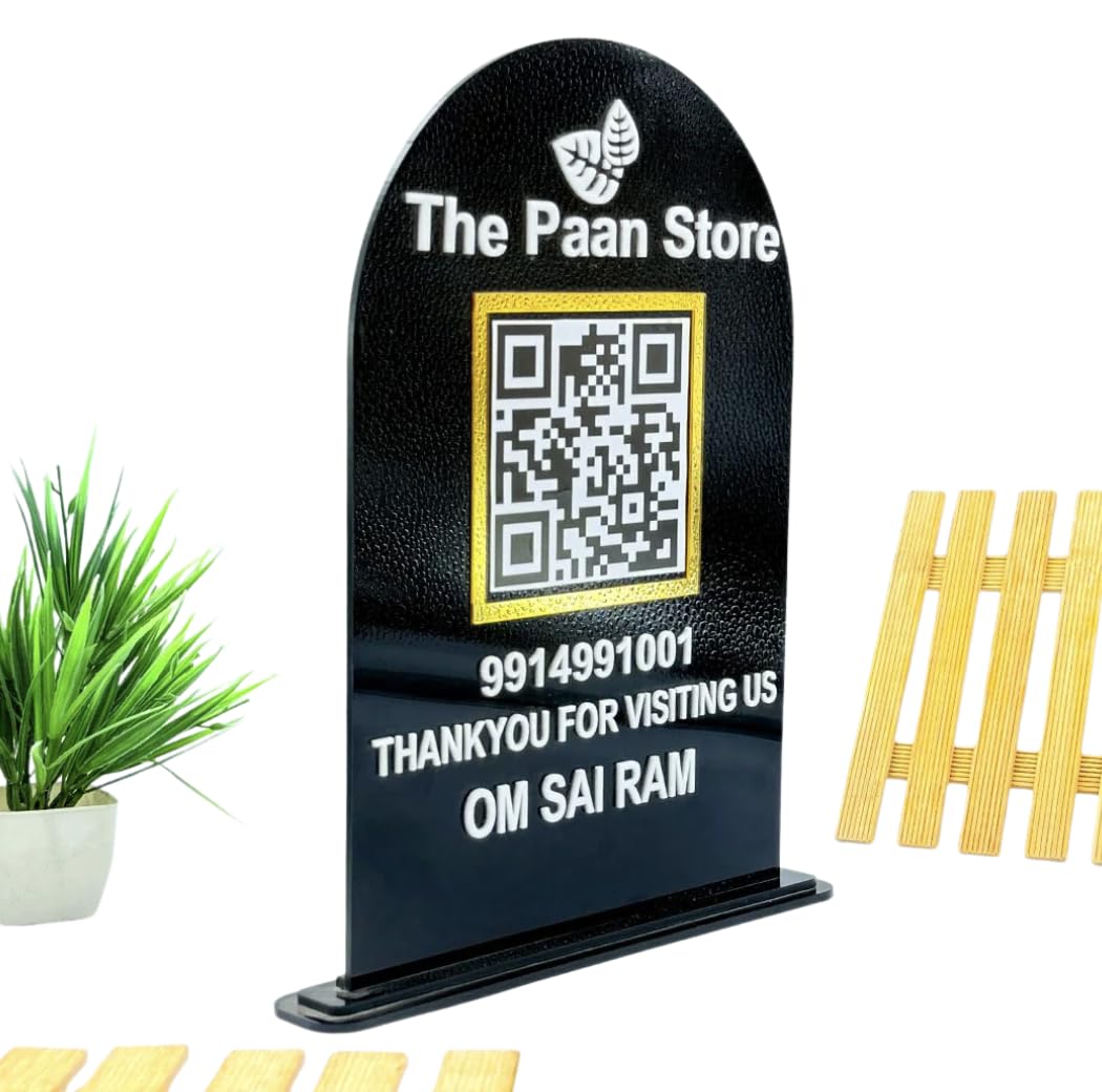Darak Gifting Co. Custom QR Code Acrylic Stand Black & White Signage