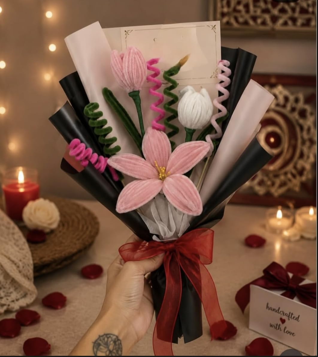 Crochet Flower Bouquet with Ribbon Bow