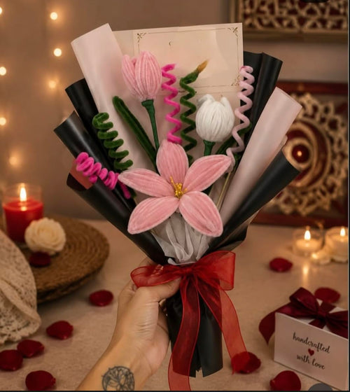 Crochet Flower Bouquet with Ribbon Bow