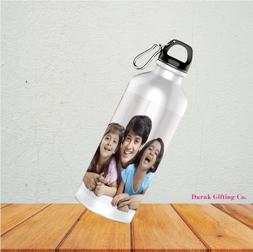 Darak Gifting Co. Personalised Photo Water Bottle with Carabiner