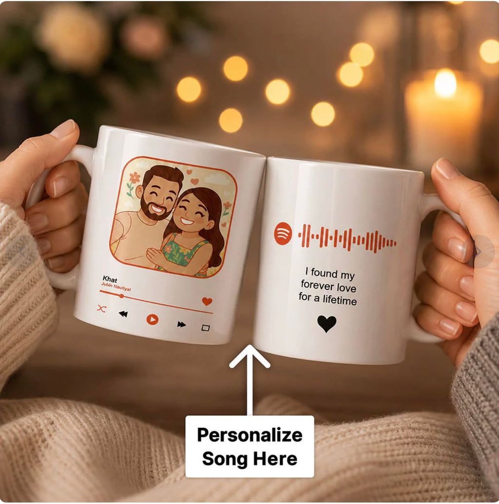 Darak Gifting Co. Personalized Spotify Photo Mug 325ml | Custom Song QR Code Coffee Mug with Photo & Message | Romantic Gift for Couples, Anniversary & Valentine's Day