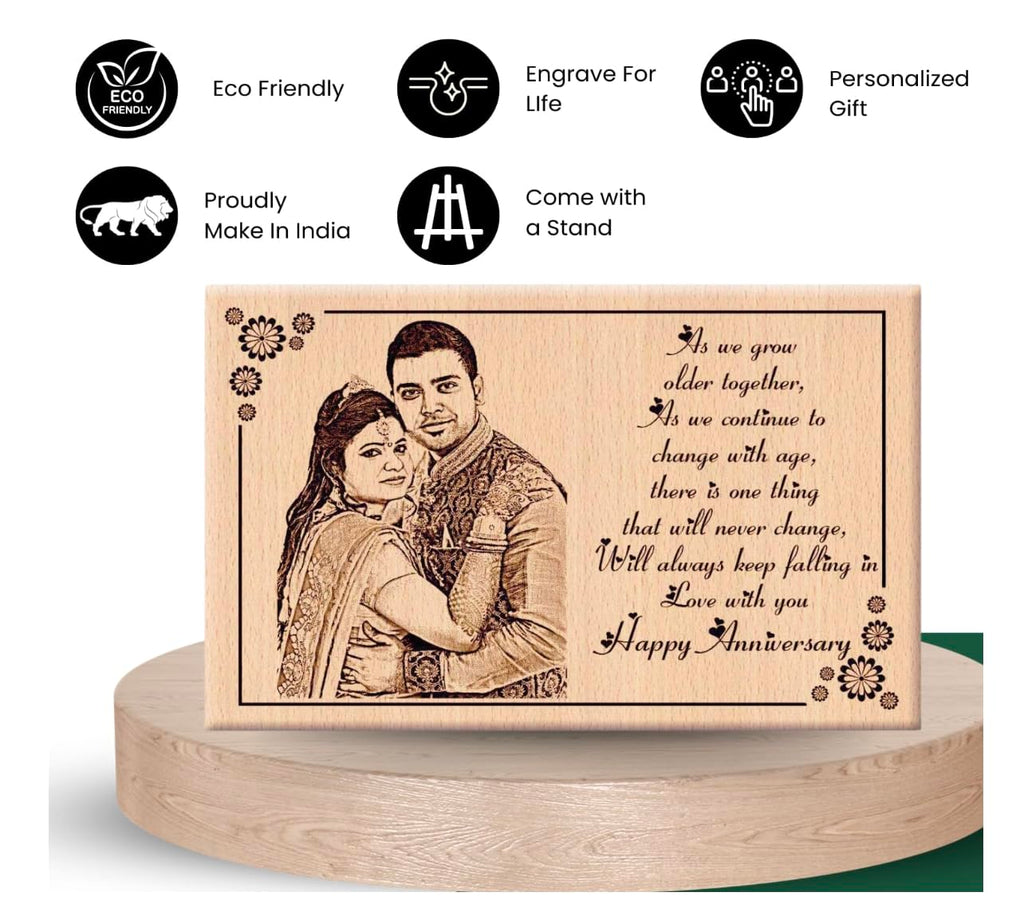 Darak Gifting Co. Personalised Wooden Engraved Couple Photo Plaque 6x4 Inch