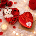 Darak Gifing Co. Decoration Heart Shape Gift Box with Teddy and 3 Artificial Roses | Romantic Decorative Gift for Valentine’s Day, Anniversary, Birthday and Special Occasions Pack of 1 Set