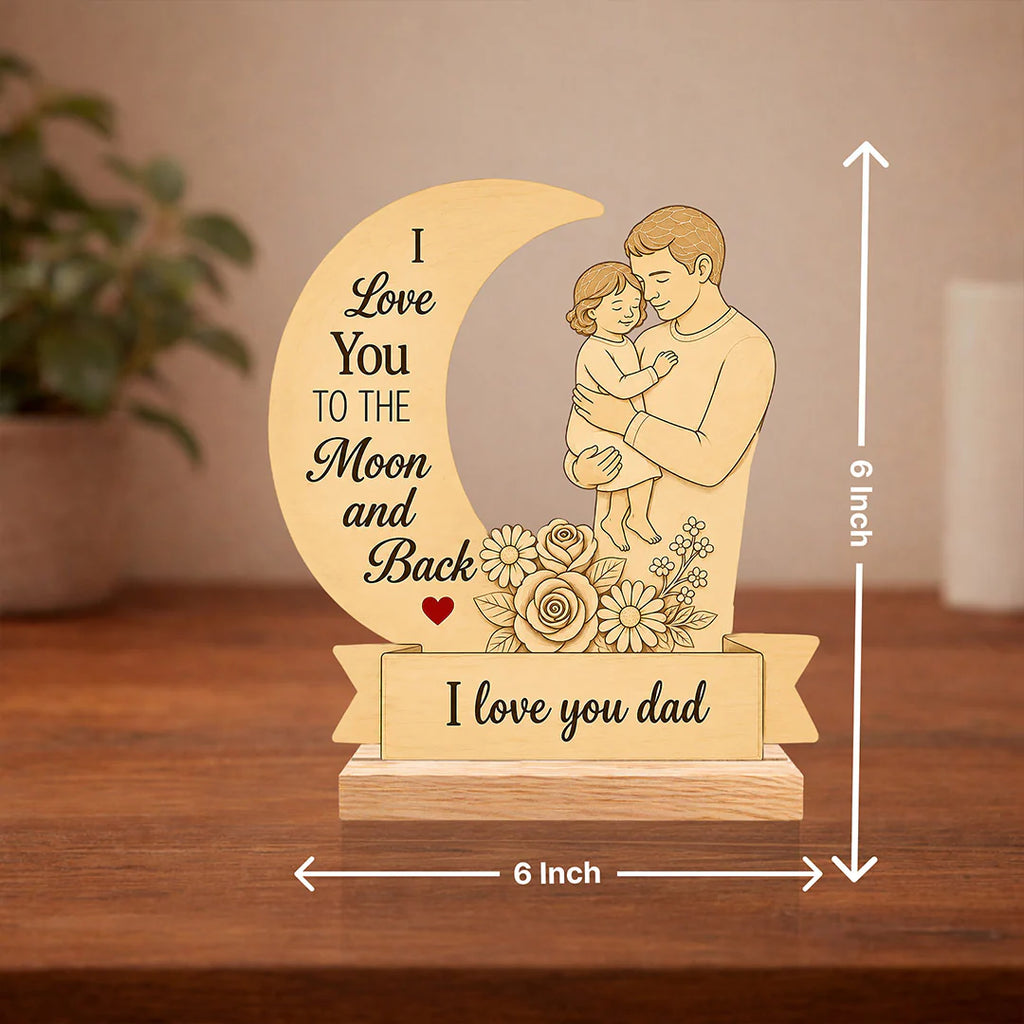 Darak Gifting Wooden Frame for Dad, I Love You Moon, 6x6 Inch