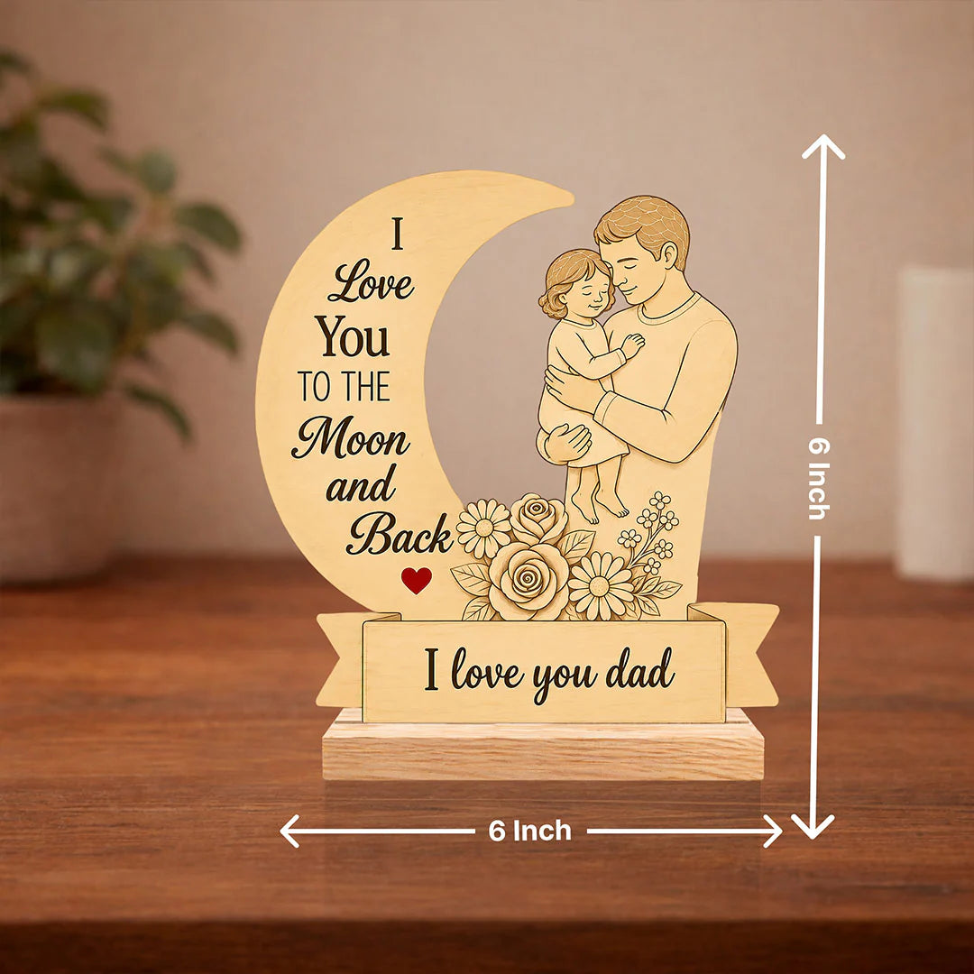 Darak Gifting Wooden Frame for Dad, I Love You Moon, 6x6 Inch
