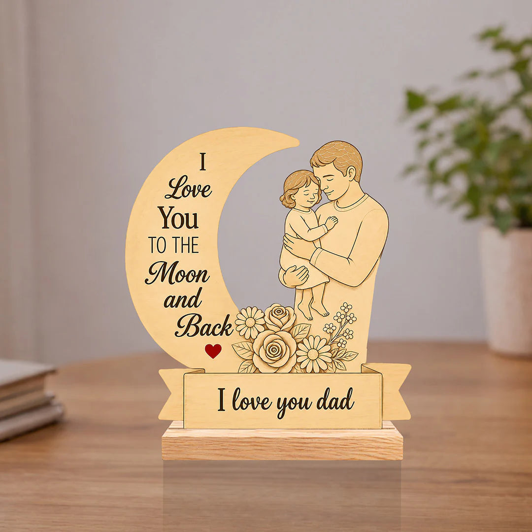Darak Gifting Wooden Frame for Dad, I Love You Moon, 6x6 Inch