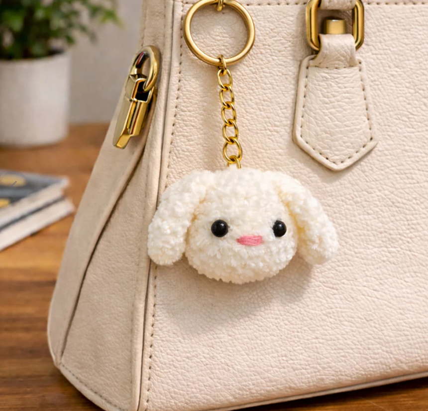 Darak Gifting Co. Cute Bunny Pom Pom Keychain – Fluffy Rabbit Bag Charm