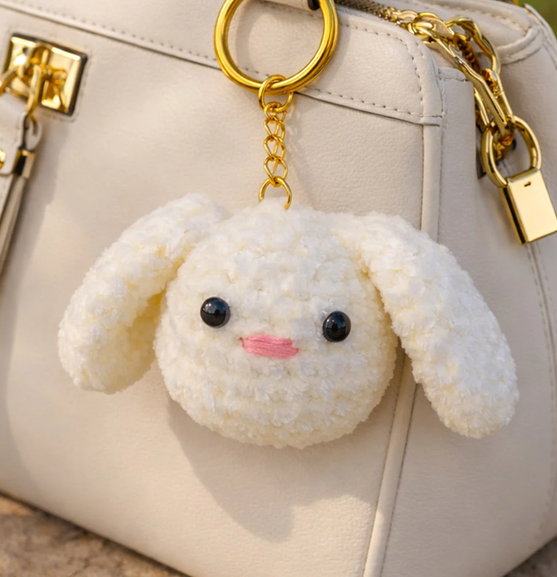 Darak Gifting Co. Cute Bunny Pom Pom Keychain – Fluffy Rabbit Bag Charm
