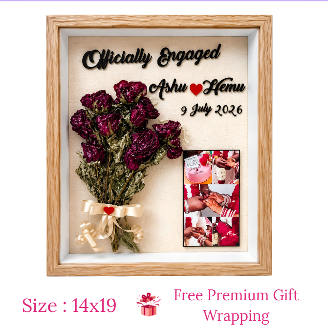 Darak Gifting Co. Personalised Engagement Shadow Box Frame with Flowers